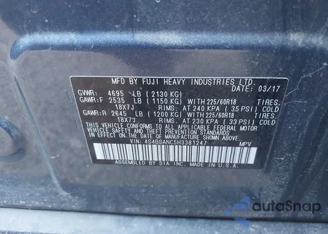 2017 Subaru Outback 2.5I Limited z USA, uszkodzony, nr VIN 4S4BSANC5H3381247